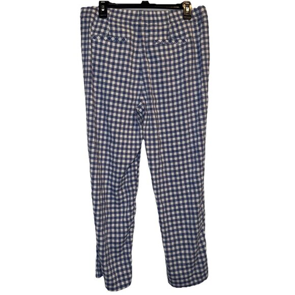 J. Jill Linen Stretch Blue White Checked Pull On Cropped Pants Stretch Med Tall - Picture 3 of 11